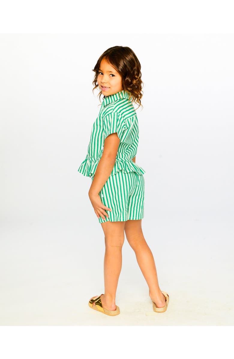 Deux par Deux Elastic Waist Slant Pockets Striped Shorts, Alternate, color, Green Stripes