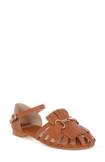 Rag & Co Women's Yellow / Orange Ramita Horsebit Fringe Flat Sandals In Tan In Tan