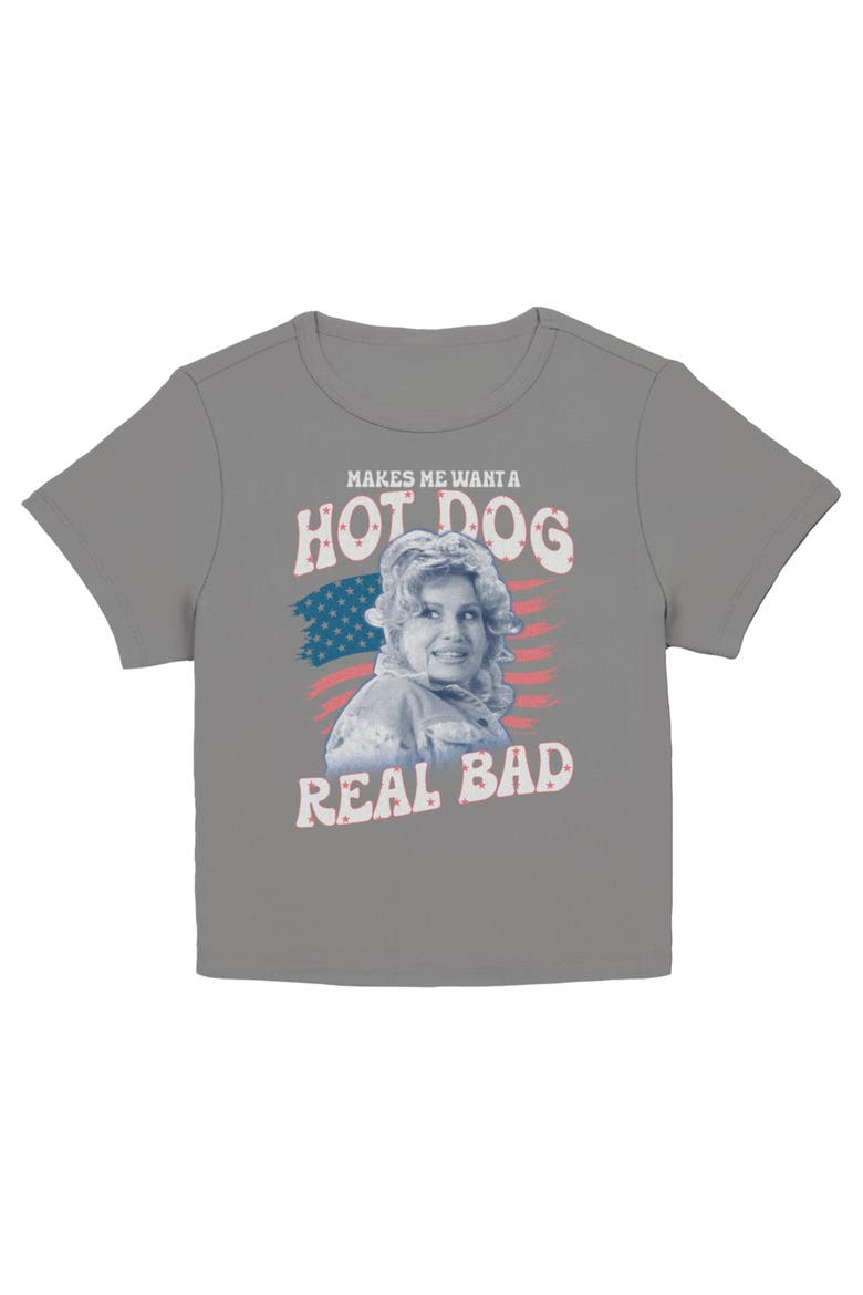 Junior's Makes Me Want a Hot Dog Short Sleeve Baby T-Shirt, Main, color, Charcoal