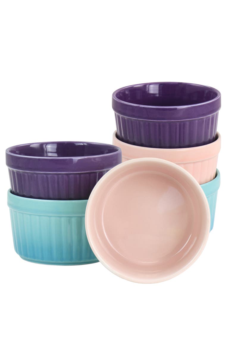 Crockpot Thornburg 6 Piece 12 Ounce Round Stoneware Ramekin Set in Pastel, Main, color, Blue