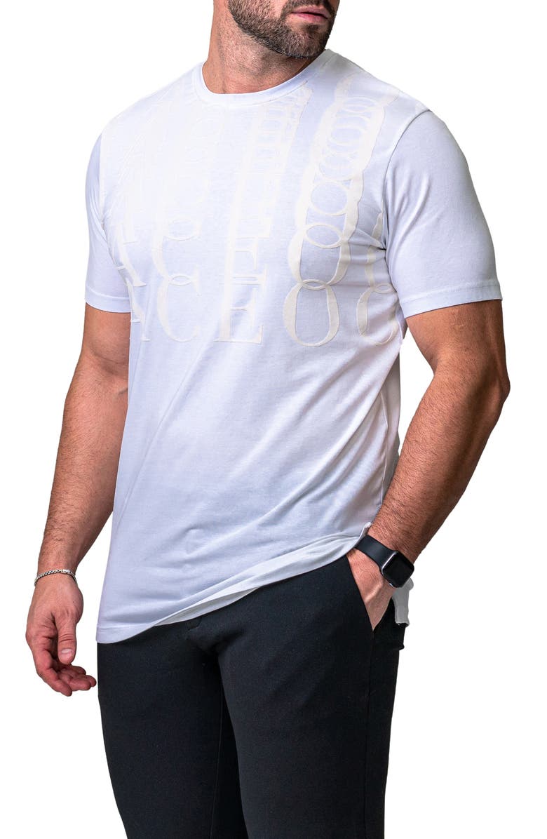Maceoo Repetition White Logo Appliqué Stretch Cotton T-Shirt, Alternate, color, White