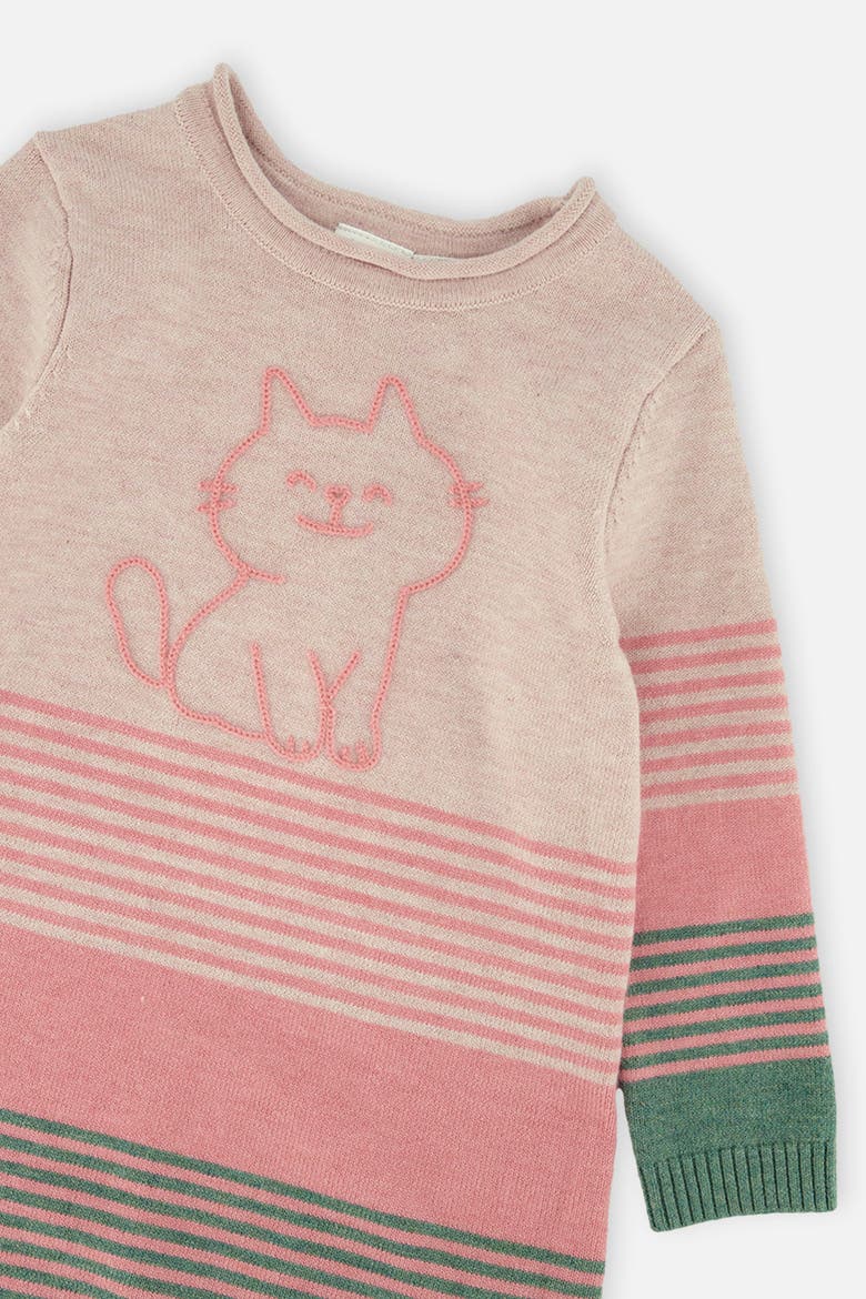 Knitted Stripe Cat Appliqué A-Line Dress, Alternate, color, Very Pale Pink and Green