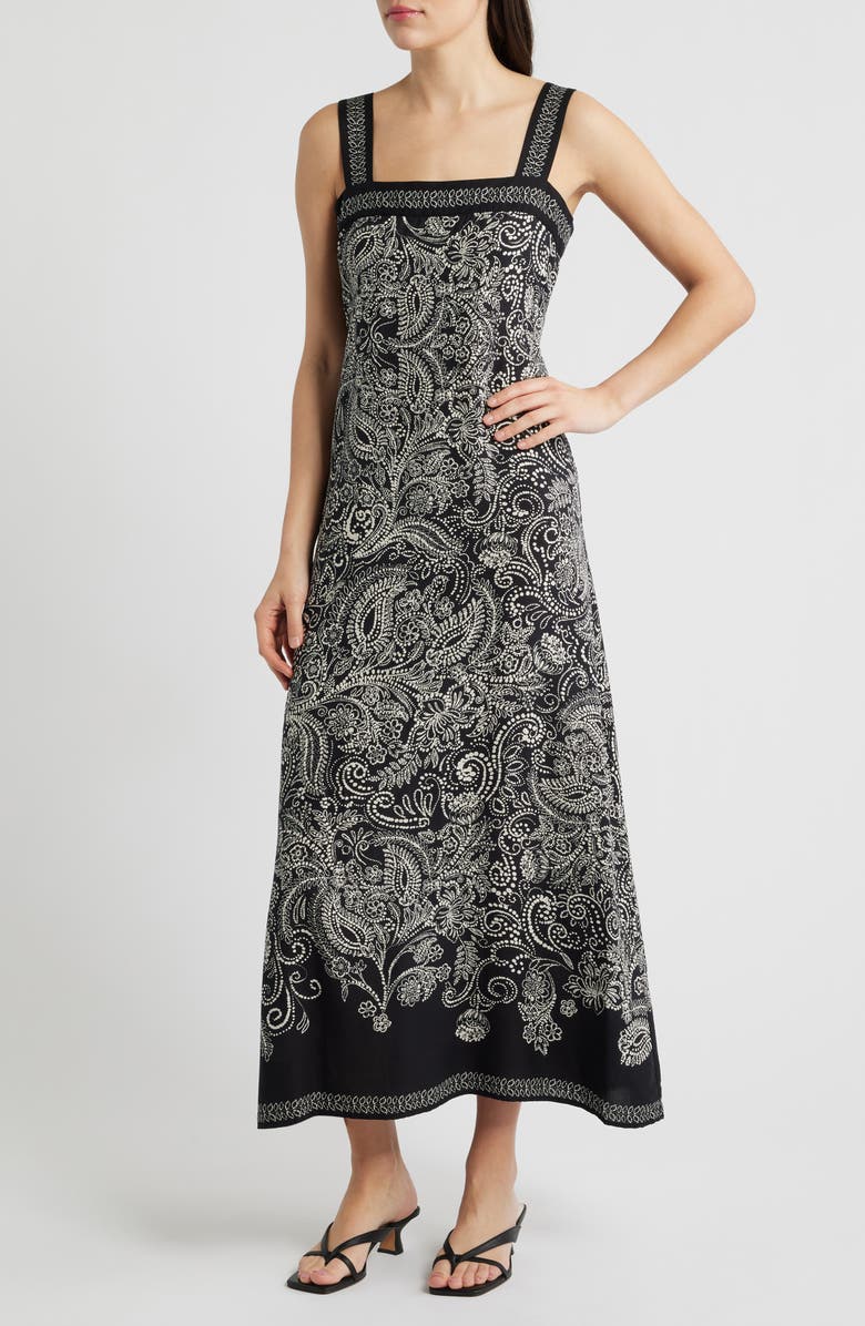 Vince Camuto Paisley Sundress, Main, color, Rich Black