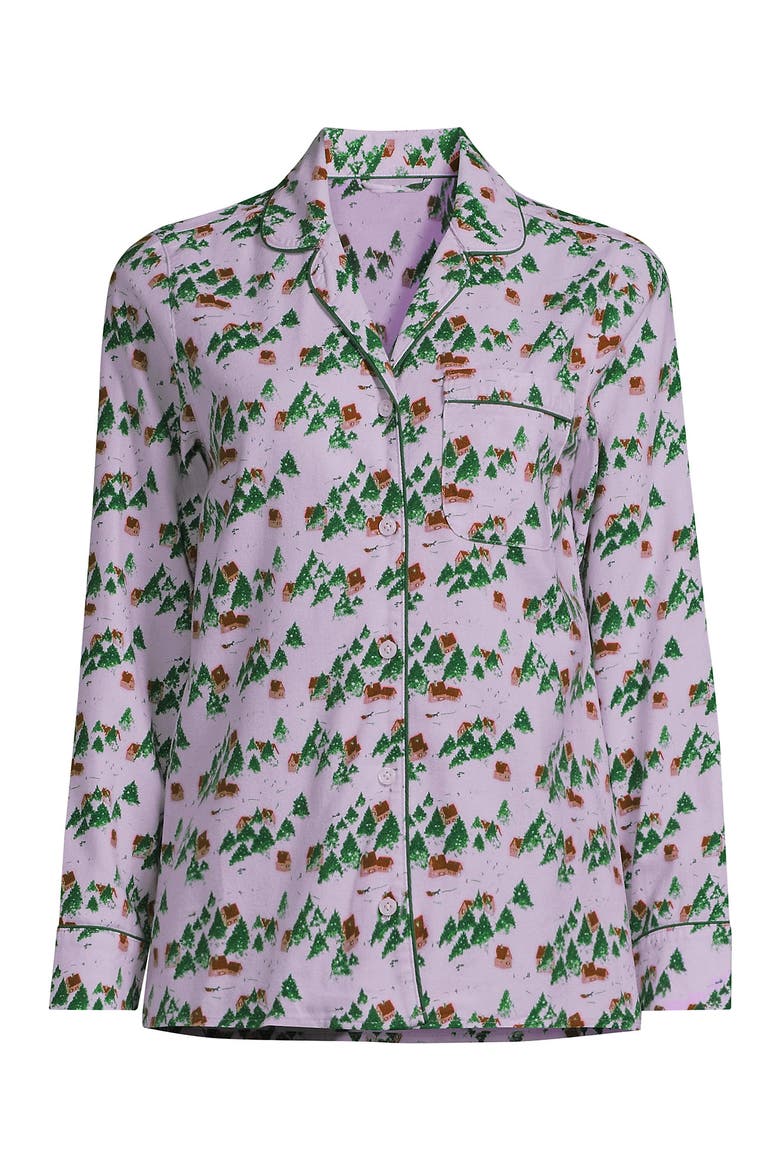 Long Sleeve Print Flannel Pajama Top, Alternate, color, Lavender Blush Village