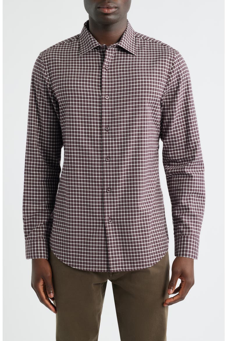 Check Cotton & Cashmere Button-Up Shirt, Main, color, BURGUNDY FUDGE DOUBLE GINGHAM