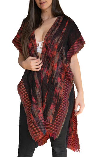 Saachi Abstract Fringe Poncho In Brown