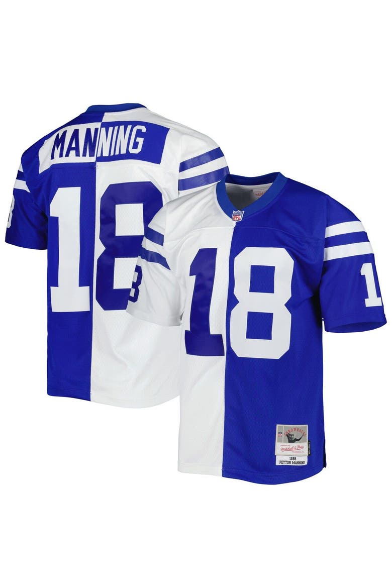 Men's Mitchell & Ness Peyton Manning Royal/White Indianapolis Colts 1998 Split Legacy Replica Jersey, Main, color, Royal