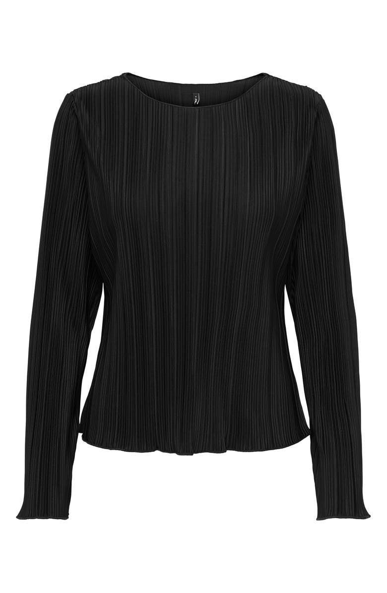 Only Pery Long Sleeve Plissé Top, Alternate, color, Black