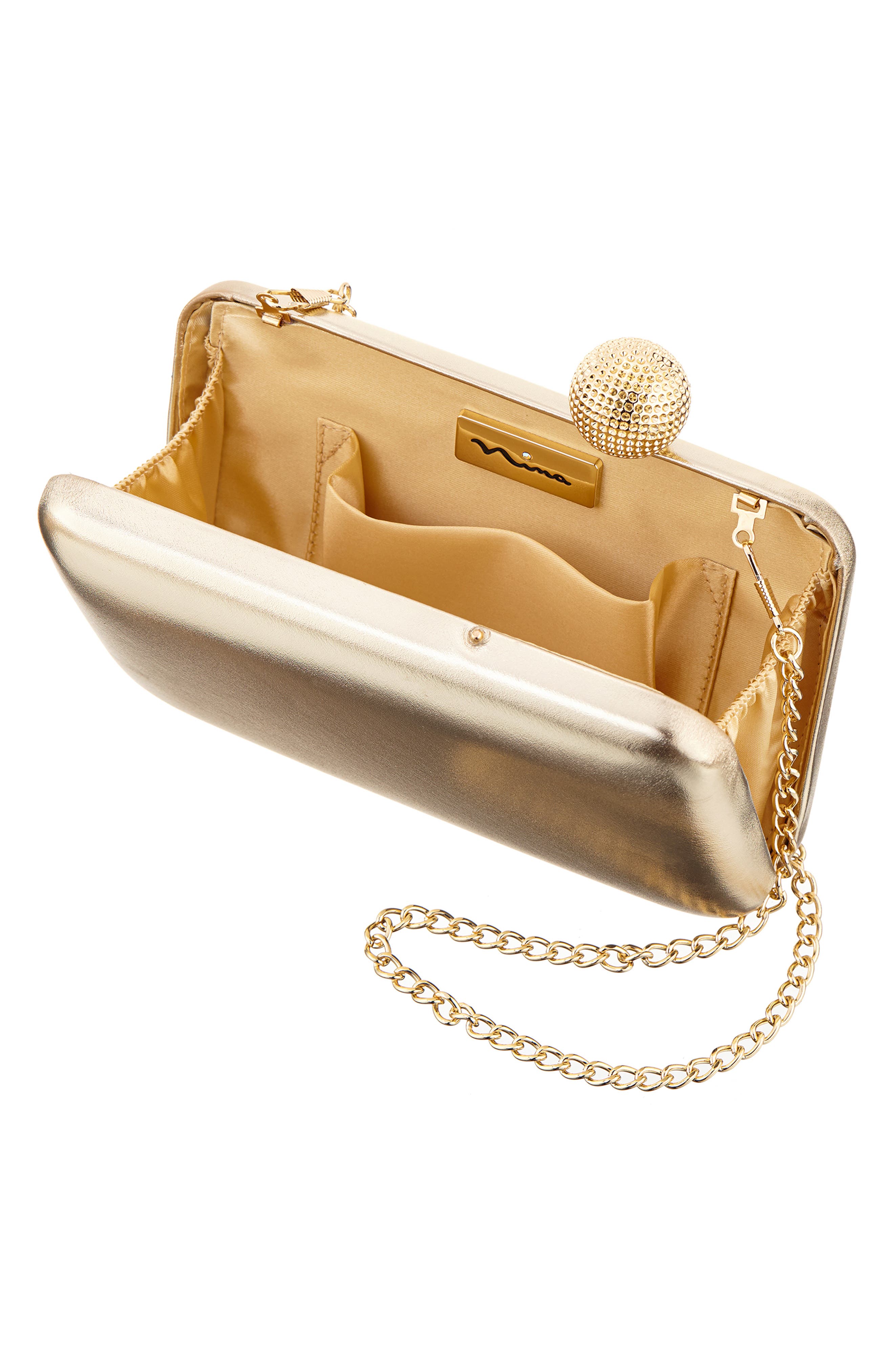Nina Kimberly Frame Clutch, Alternate, color, Platino