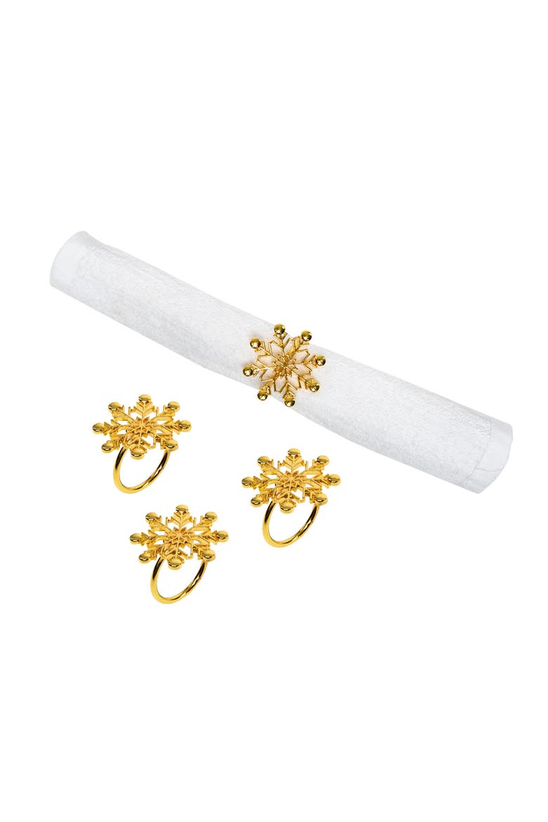 Gold Winter Snowflake Decorative Napkin Ring Set of 4, Main, color, Gold