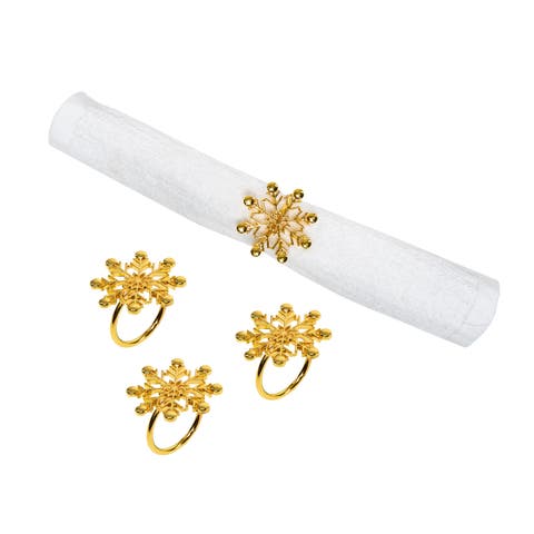 Gold Winter Snowflake Decorative Napkin Ring Set of 4