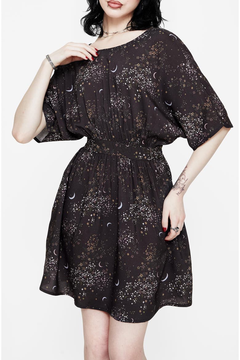 Peaseblossom Celestial Tie Mini Dress, Alternate, color, Black