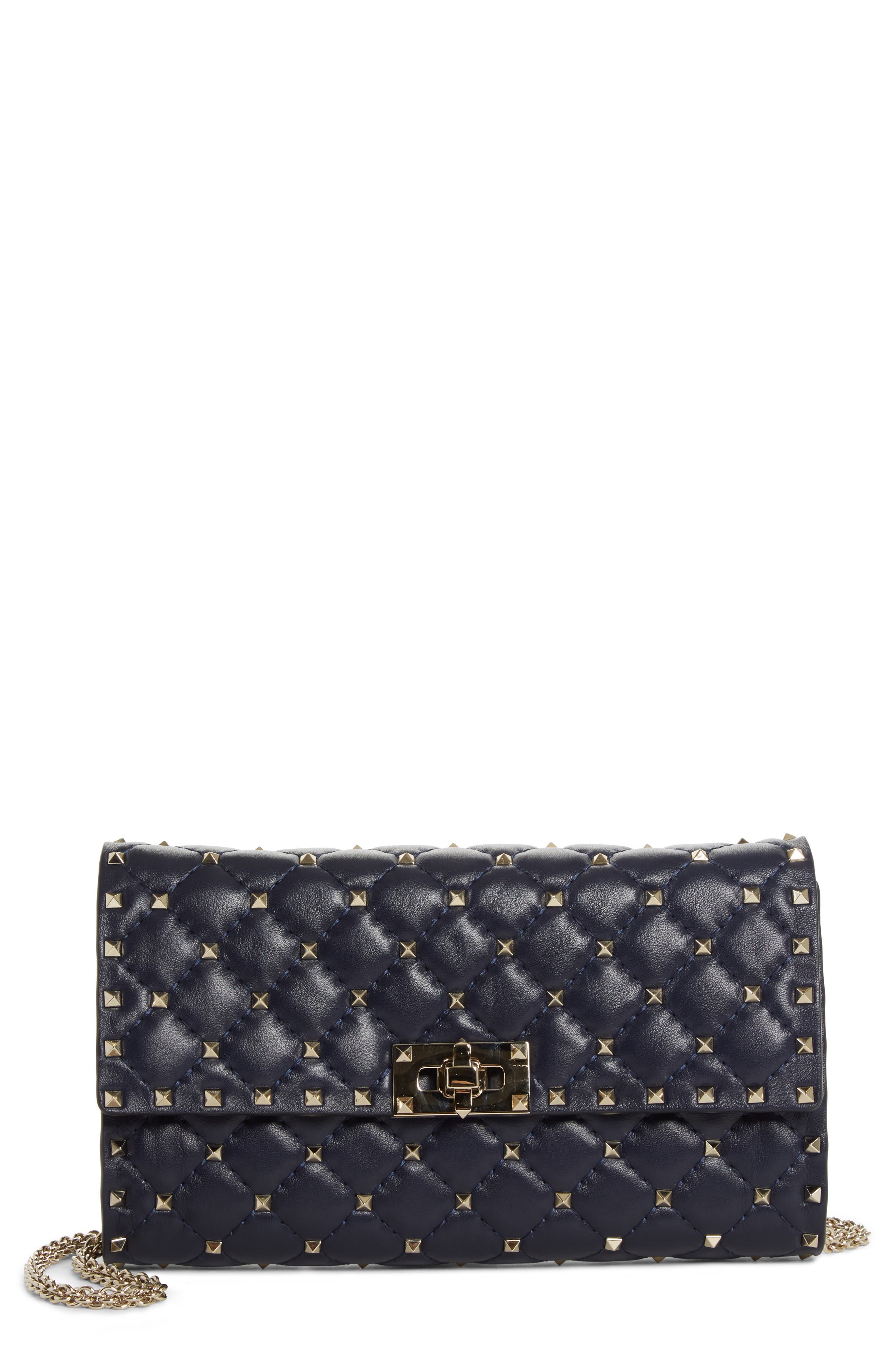 Rockstud Matelassé Quilted Leather Crossbody Bag, Main, color, MARINE