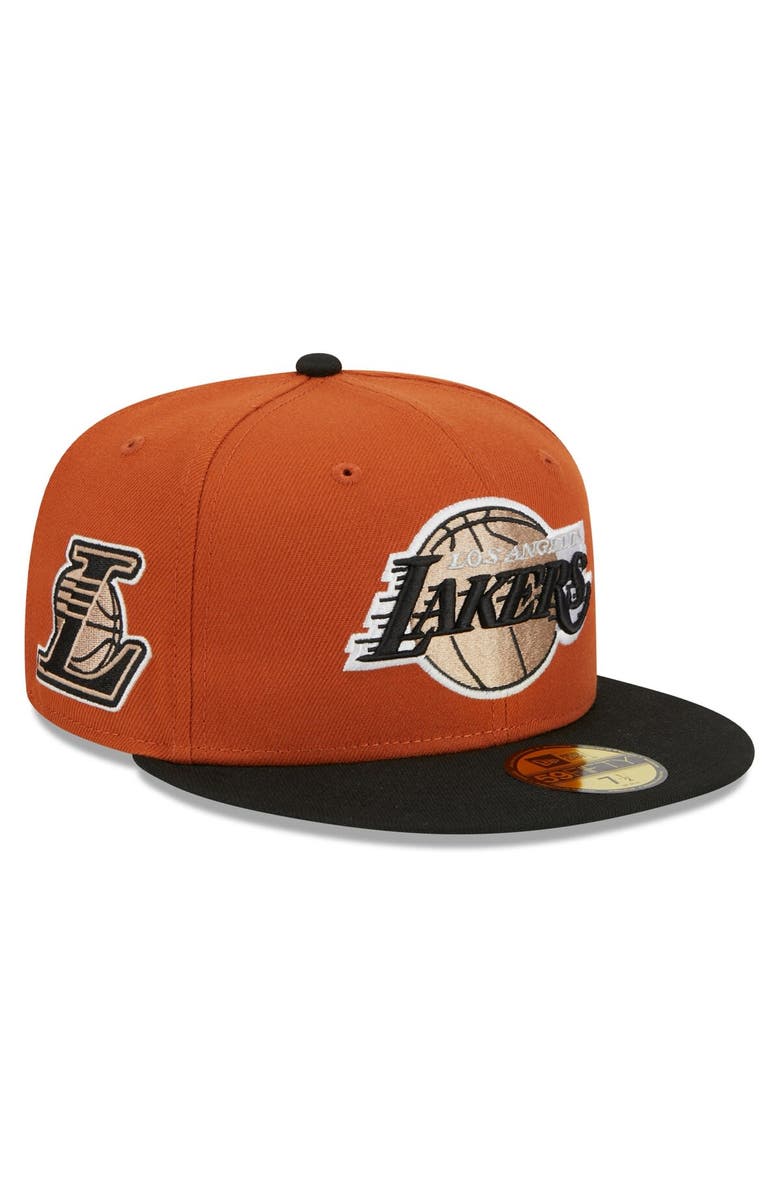 New Era Men's New Era Rust/Black Los Angeles Lakers Two-Tone 59FIFTY Fitted Hat, Alternate, color, 