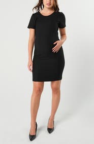 Marion Women's Short Sleeve Knee Length Maternity & Nursing Dress in Italian Stretch Suiting Fabric
