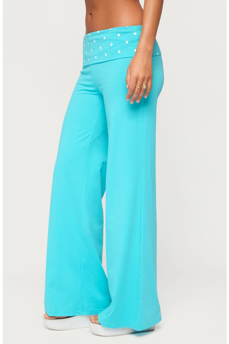 Reeva Polka Dot Foldover Pants, Alternate, color, TURQUOISE