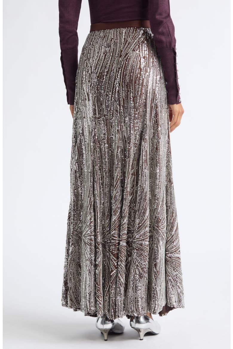 Beaded Long Fluid Skirt, Alternate, color, SILVER / BROWN