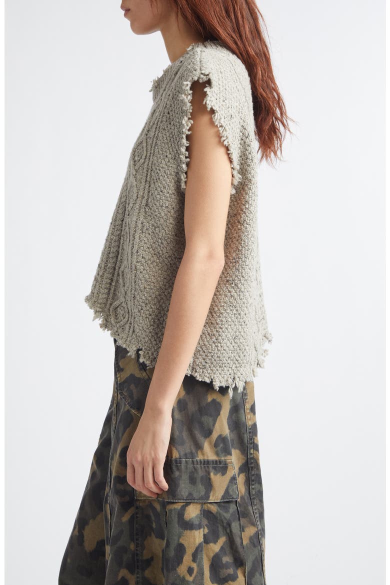 Distressed Cable Stitch Wool Blend Boyfriend Sweater Vest, Alternate, color, LIGHT HEATHER GREY TWEED