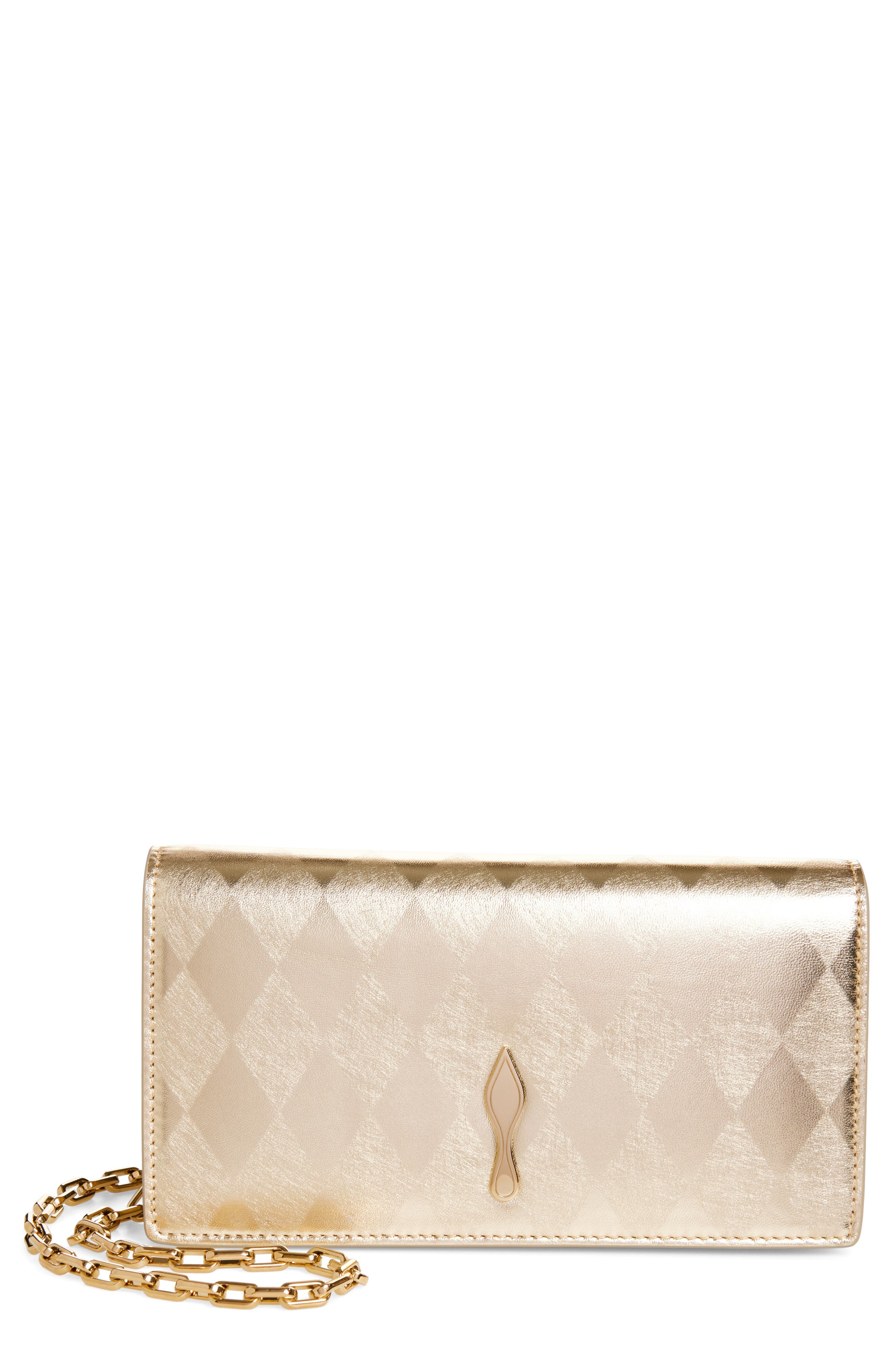 Christian Louboutin Bettina Metallic Leather Clutch, Main, color, Light Platine/ Gold