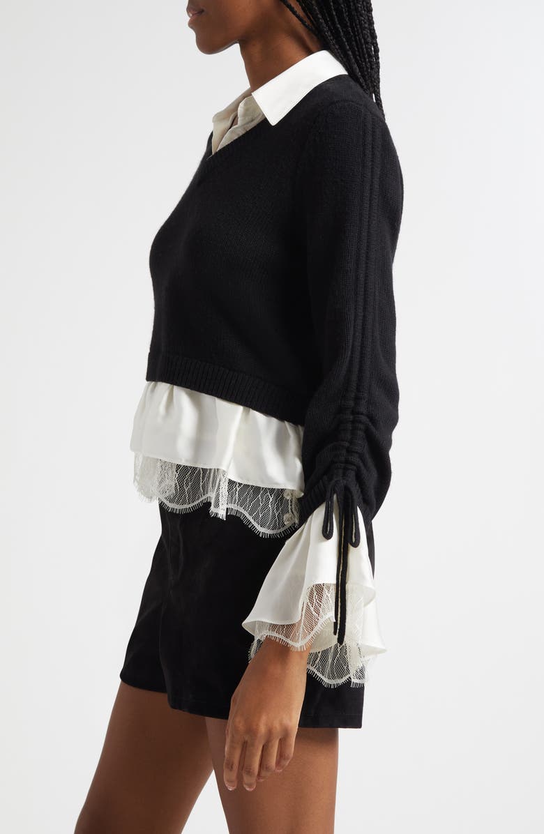 Cinq à Sept Milla Layered Pullover, Alternate, color, Black/ Ivory