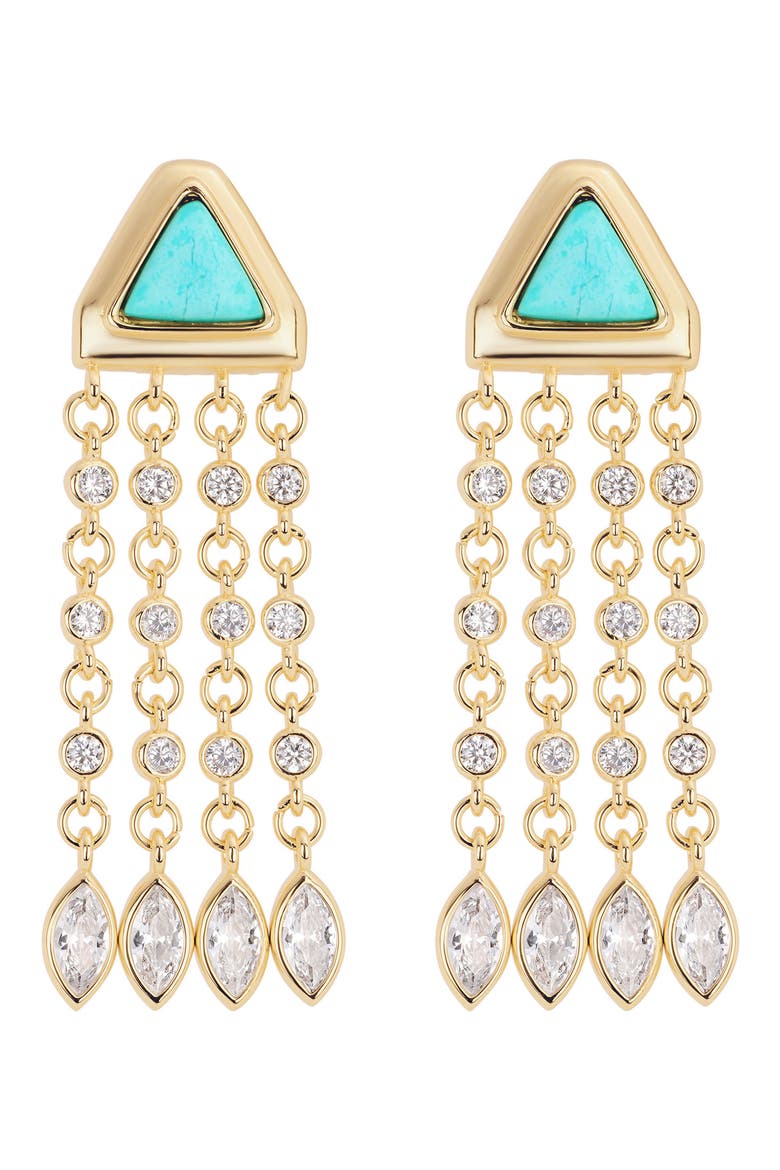 Turquoise & Cubic Zirconia Fringe Drop Earrings, Main, color, GOLD