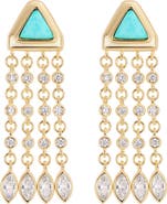 ATHRA LUXE Turquoise & Cubic Zirconia Fringe Drop Earrings