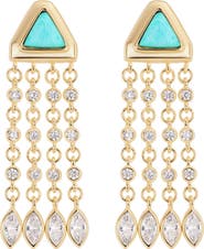 ATHRA LUXE Turquoise & Cubic Zirconia Fringe Drop Earrings