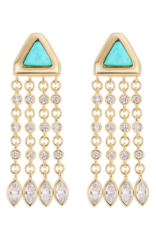 Athra Luxe Turquoise & Cubic Zirconia Fringe Drop Earrings In Gold