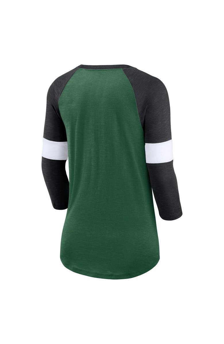 Nike Women's Nike New York Jets Heather Green/Heather Black Football Pride Raglan 3/4-Sleeve T-Shirt, Alternate, color, Heather Green