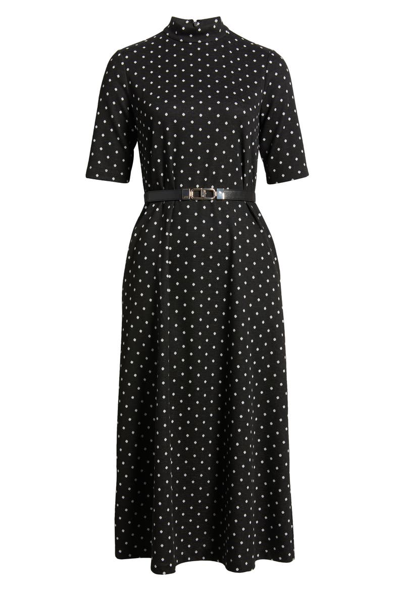Polka Dot Mock Neck Cotton Blend Dress, Alternate, color, ANNE BLACK/ WHITE DOVE
