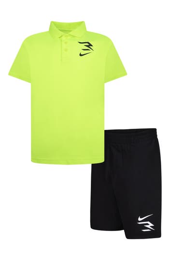 Shop 3 Brand Kids' Polo Shirt & Mesh Shorts Set In Volt