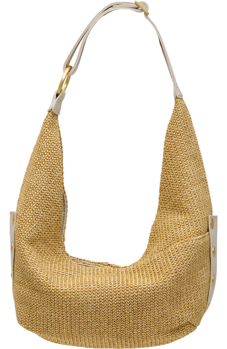 HAMMITT Tom Zip Medium Hobo Bag, Main, color, Calla Lily White Raffia/ Gold