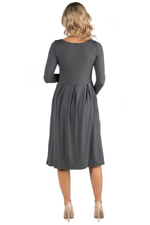 24seven Comfort Apparel Maternity Midi Length Fit And Flare Pocket Dress In Gray