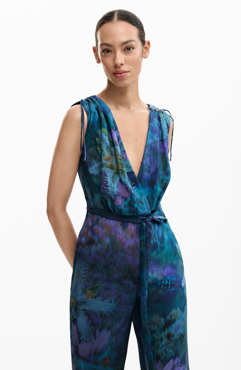 Desigual Abstract Floral Jumpsuit, Alternate, color, Dark Blue