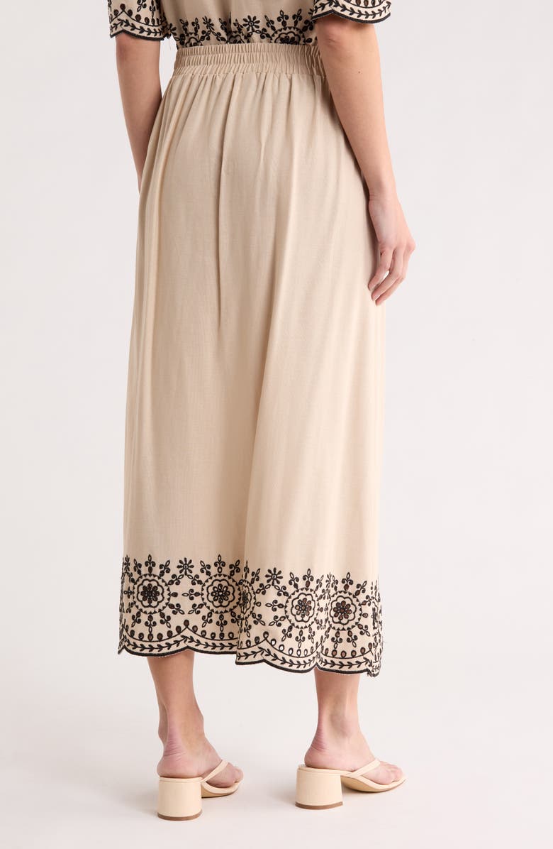 Ellen Tracy Embroidered Eyelet Hem Pull-On Skirt, Alternate, color, Linen