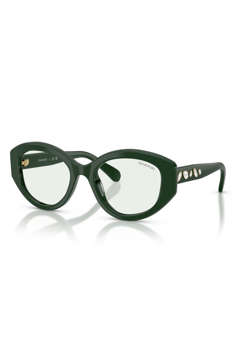 Swarovski 53mm Polarized Irregular Sunglasses, Alternate, color, Dark Green / Photo Green