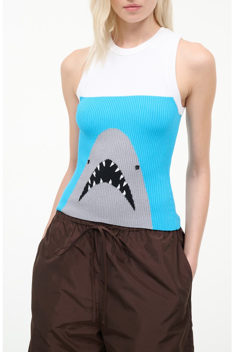 Malia Shark Graphic Rib Knit Tank, Main, color, GREAT WHITE
