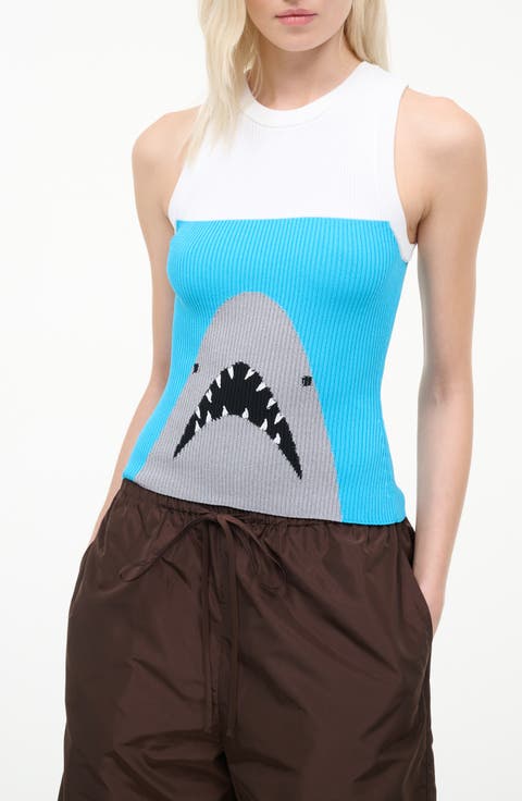Malia Shark Graphic Rib Knit Tank