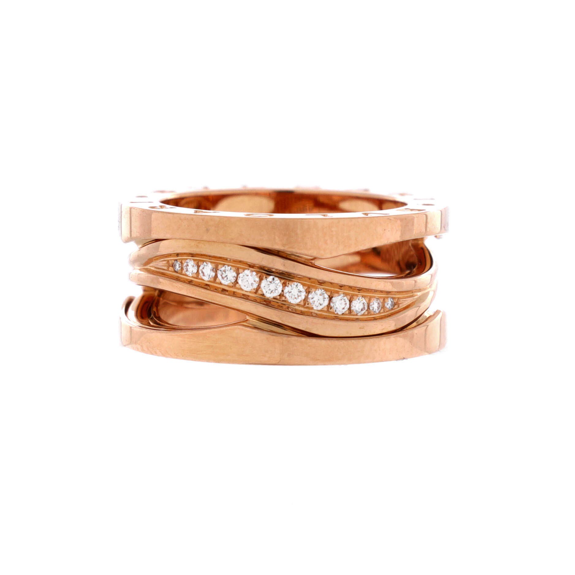 B.Zero1 Design Legend Zaha Hadid Three Band Ring 18K Rose Gold with Diamonds, Main, color, Metallic Gold