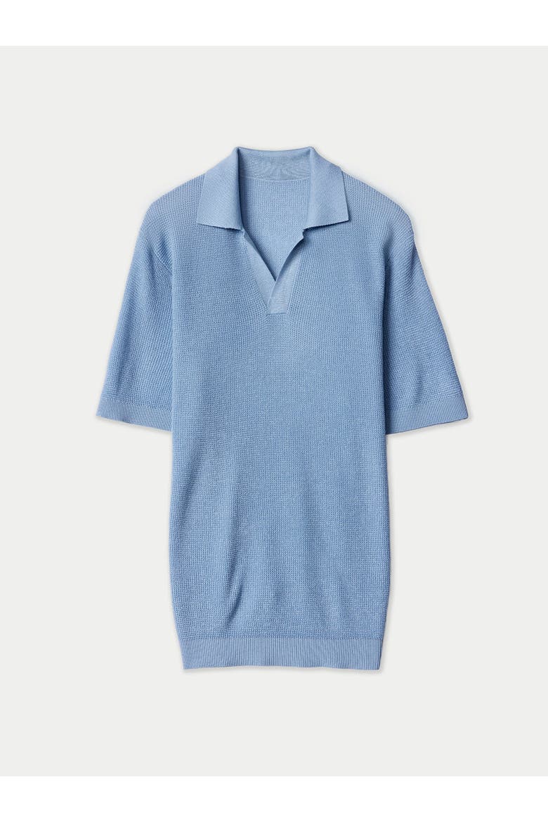 Open Collar Cashmere Silk Polo Shirt, Main, color, celestial blue