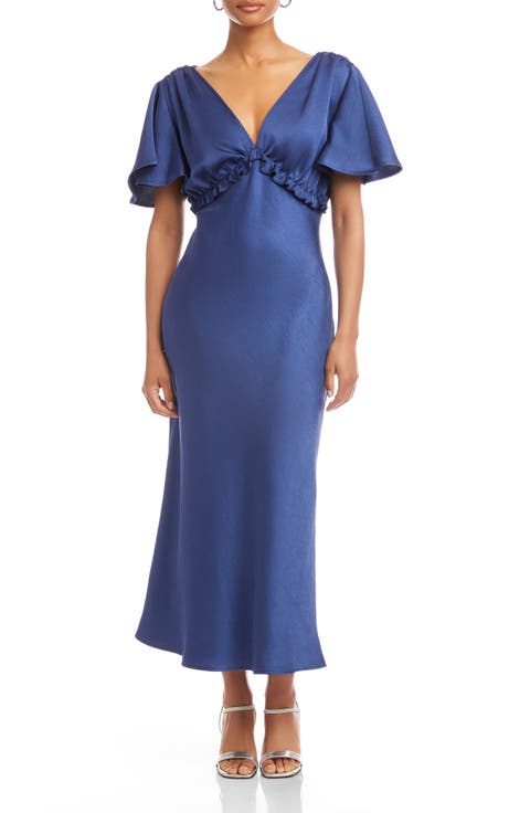 Shailene Satin Flutter Sleeve Midi Dress
