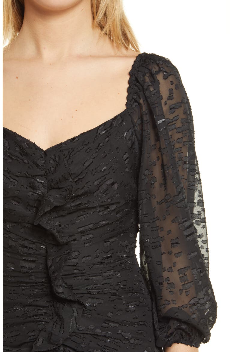 Cinched Ruffle Minidress, Alternate, color, BLACK BURNOUT