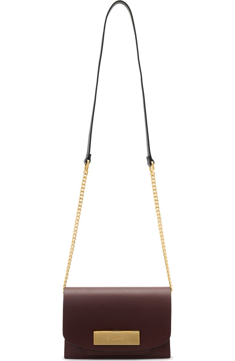 AllSaints Etta Leather Clutch, Main, color, Dark Red