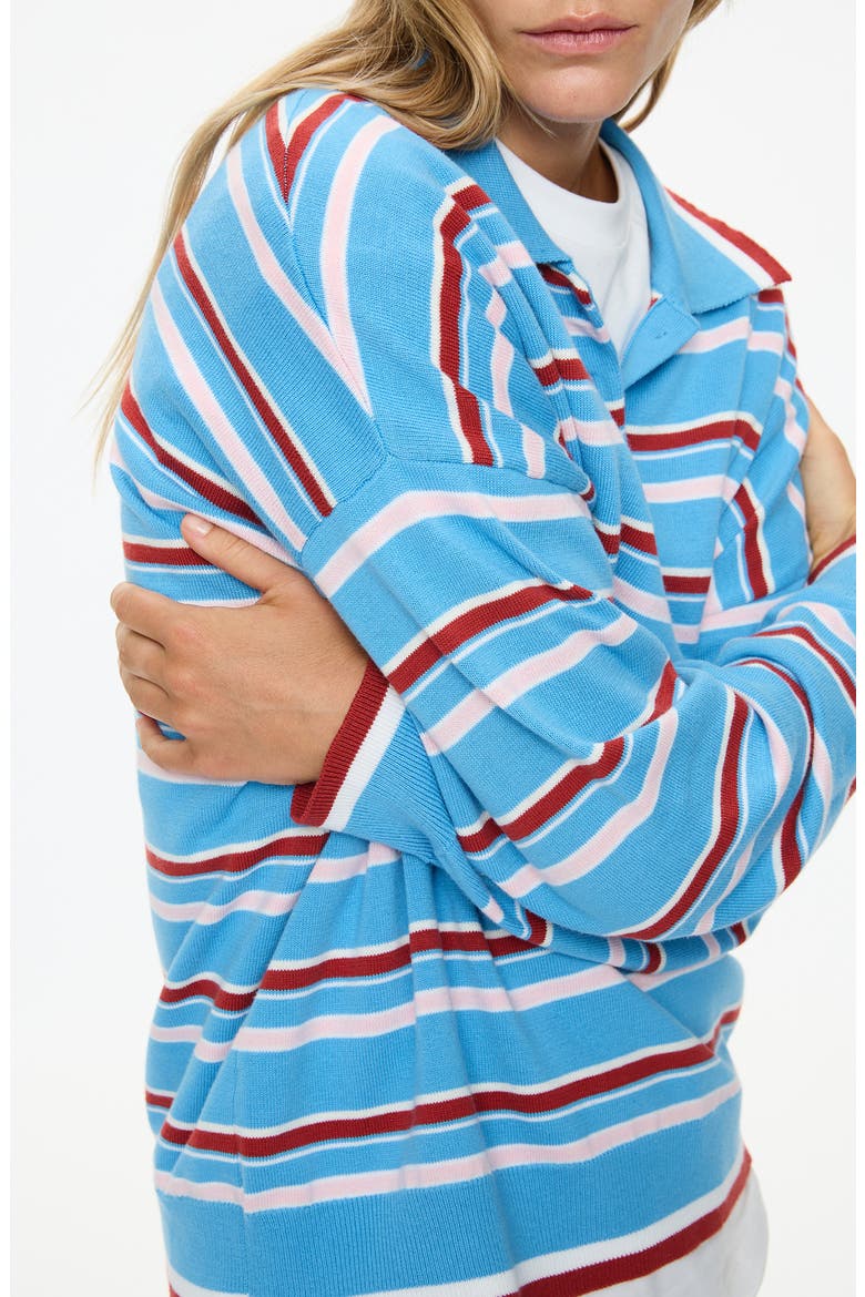 Alto Oversize Stripe Long Sleeve Polo, Alternate, color, AZURE/HENNA/CANDY FLOSS