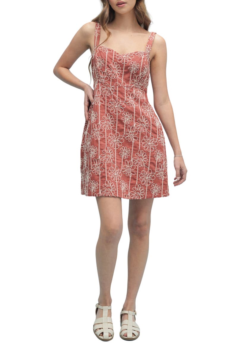 WISHLIST Floral Embroidered Minidress, Main, color, Brick/ Cream