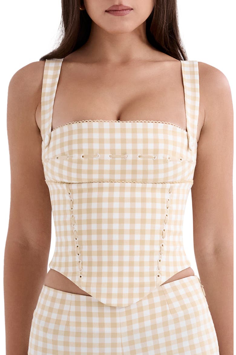Lottie Gingham Corset Tank, Main, color, GINGERBREAD