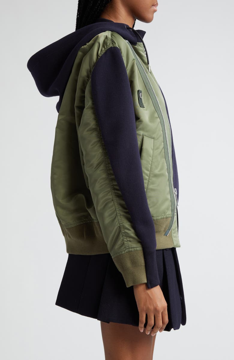 Sacai Nylon & Cotton Blend Sponge Hoodie Jacket, Alternate, color, 