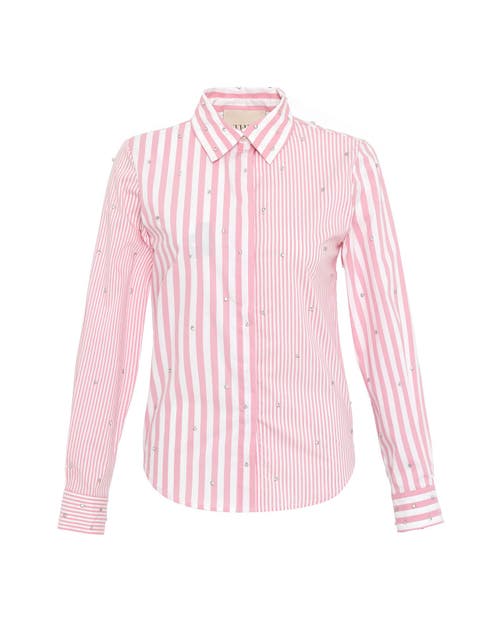 Theo The Label Echo Mix Stripe Pearly Shirt In Lantana/crystal