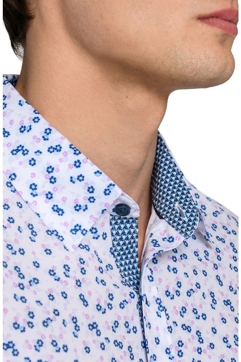 Daisy Floral Print Stretch Dress Shirt, Alternate, color, WHITE/ PURPLE