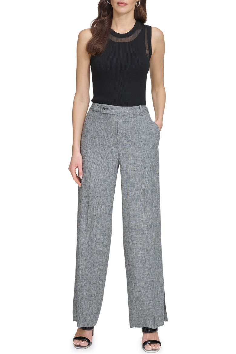 Mini Windowpane Wide Leg Pants, Alternate, color, BLACK/ WHITE